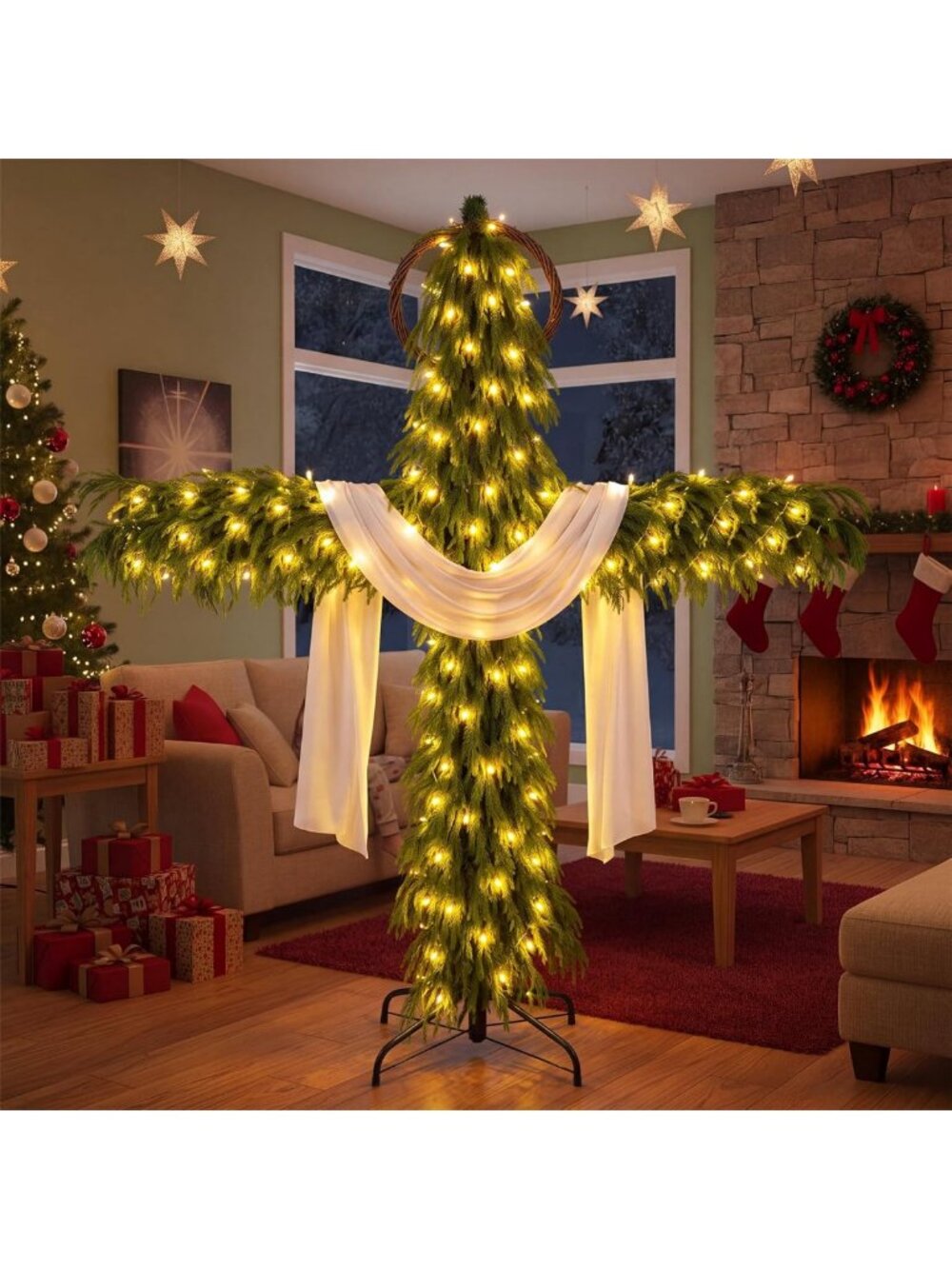 6ft Pre-Lit Christmas Tree, Norfolk Pine Holiday Decor, Festive Lights, Catholic